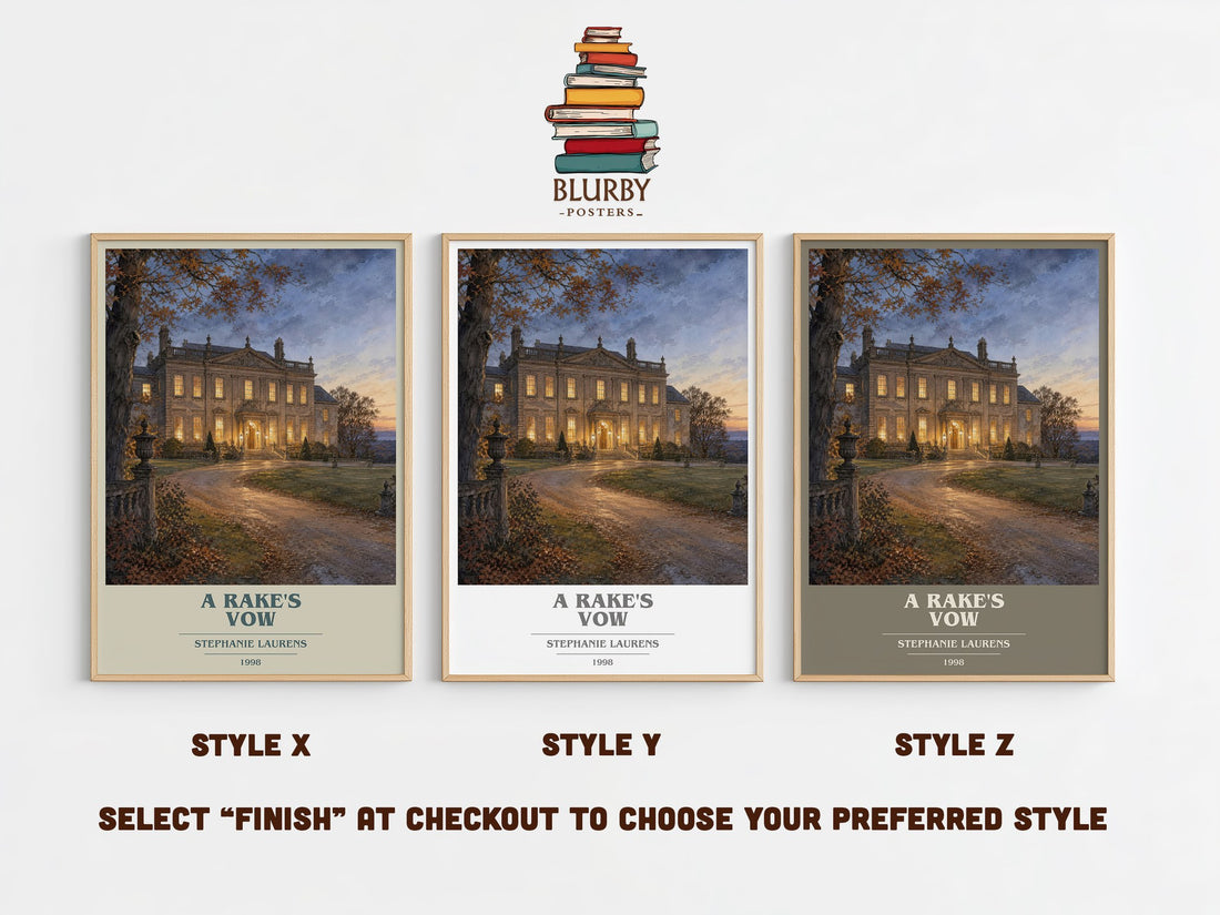 A Rake's Vow book cover print in frame leaning in hallway – romance wall art (mockup)