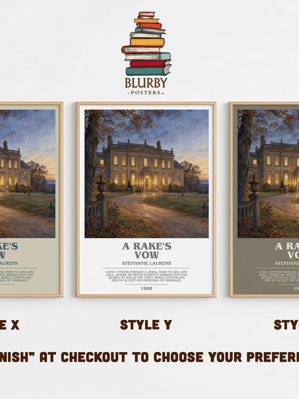 A Rake's Vow bookish print in frame leaning in hallway – romance wall art