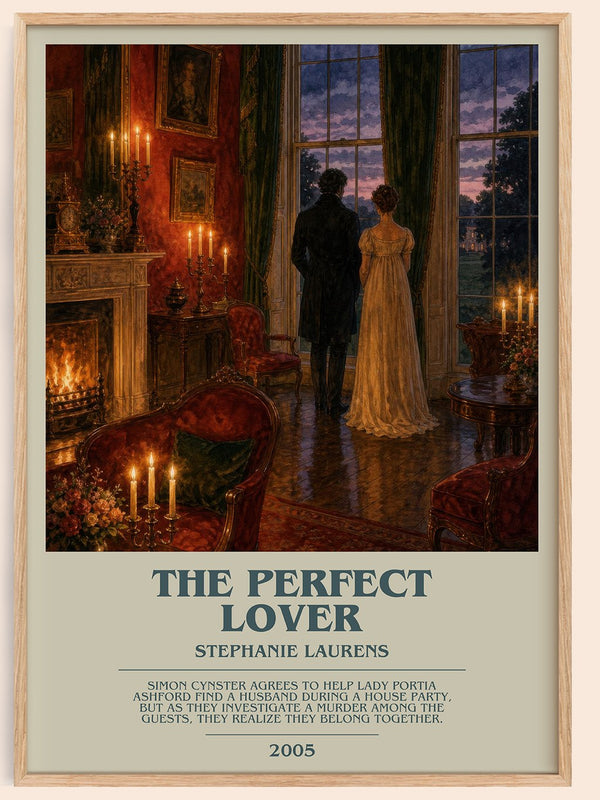 The Perfect Lover bookish book poster by Stephanie Laurens – framed literary art print