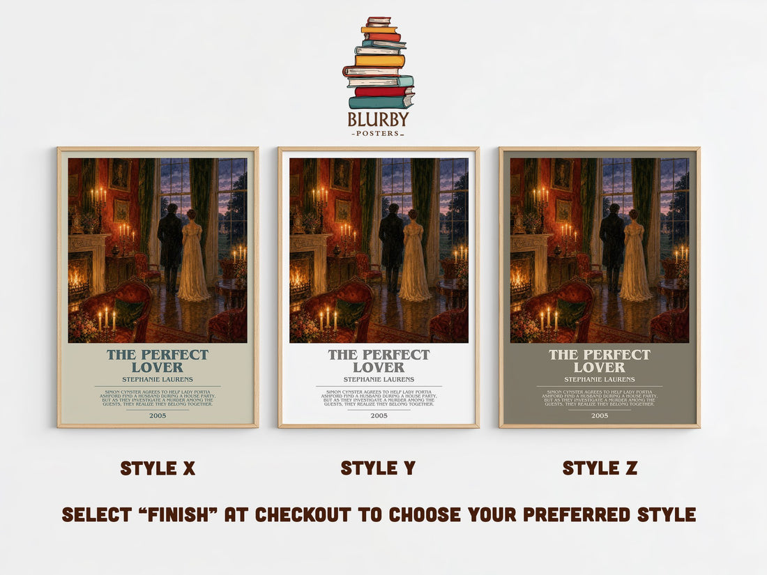 The Perfect Lover bookish print in frame leaning in hallway – romance wall art (mockup)