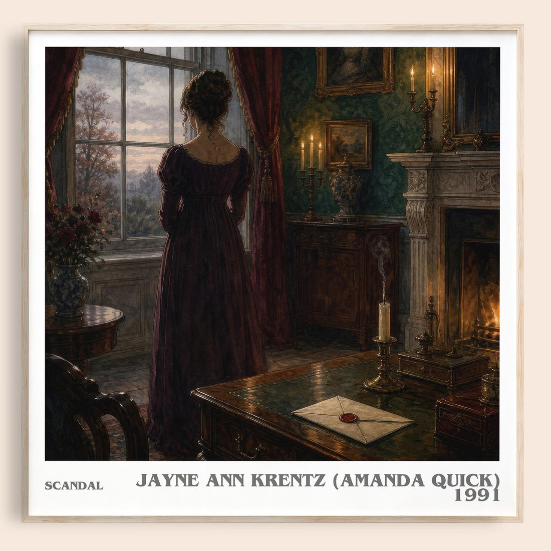 Scandal literary book poster by Jayne Ann Krentz (Amanda Quick) – framed literary art print