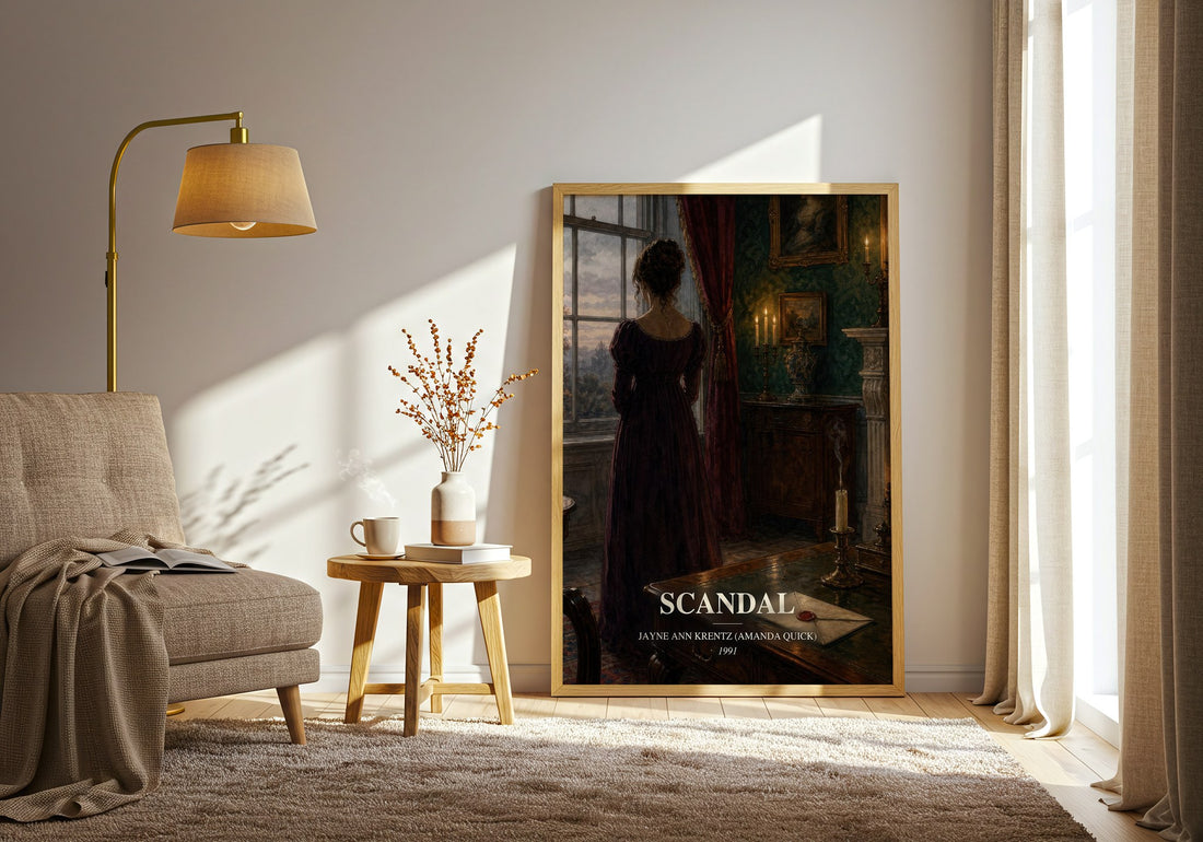 Scandal watercolour print in frame leaning in hallway – romance wall art (mockup)