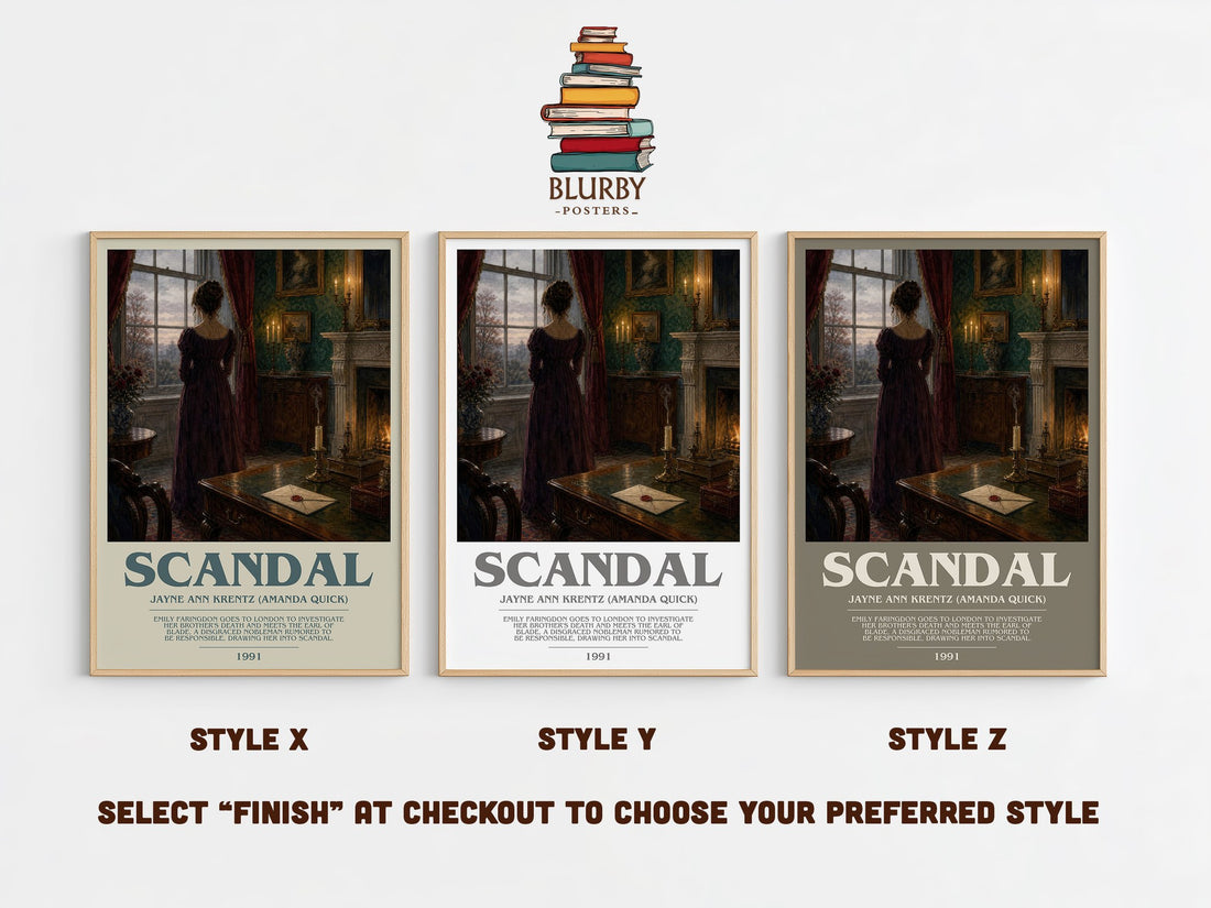 Scandal bookish print in frame leaning in hallway – romance wall art (mockup)