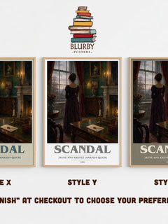 Scandal book cover print in frame leaning in hallway – romance wall art