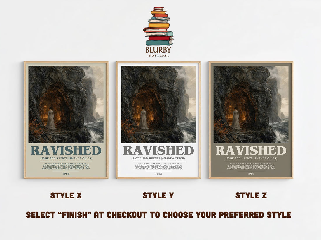 Ravished bookish print in frame leaning in hallway – romance wall art (mockup)