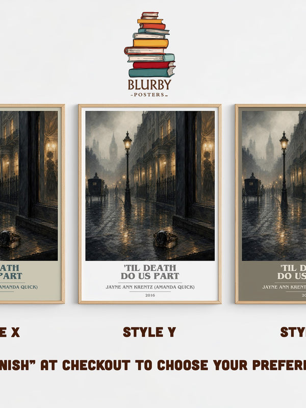 'Til Death Do Us Part book cover print in frame leaning in hallway – thriller wall art
