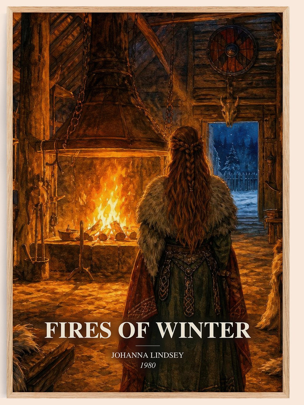 Fires of Winter watercolour book poster by Johanna Lindsey – framed literary art print