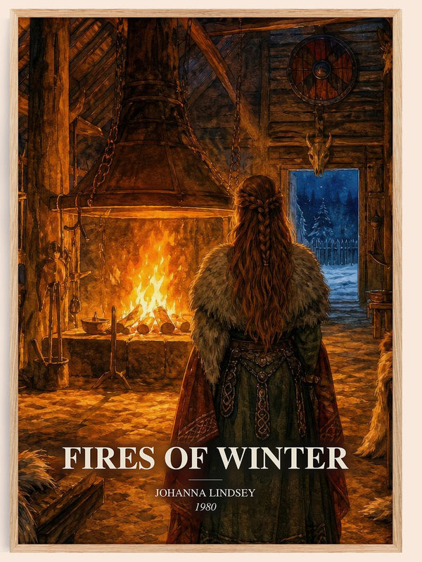 Fires of Winter watercolour book poster by Johanna Lindsey – framed literary art print