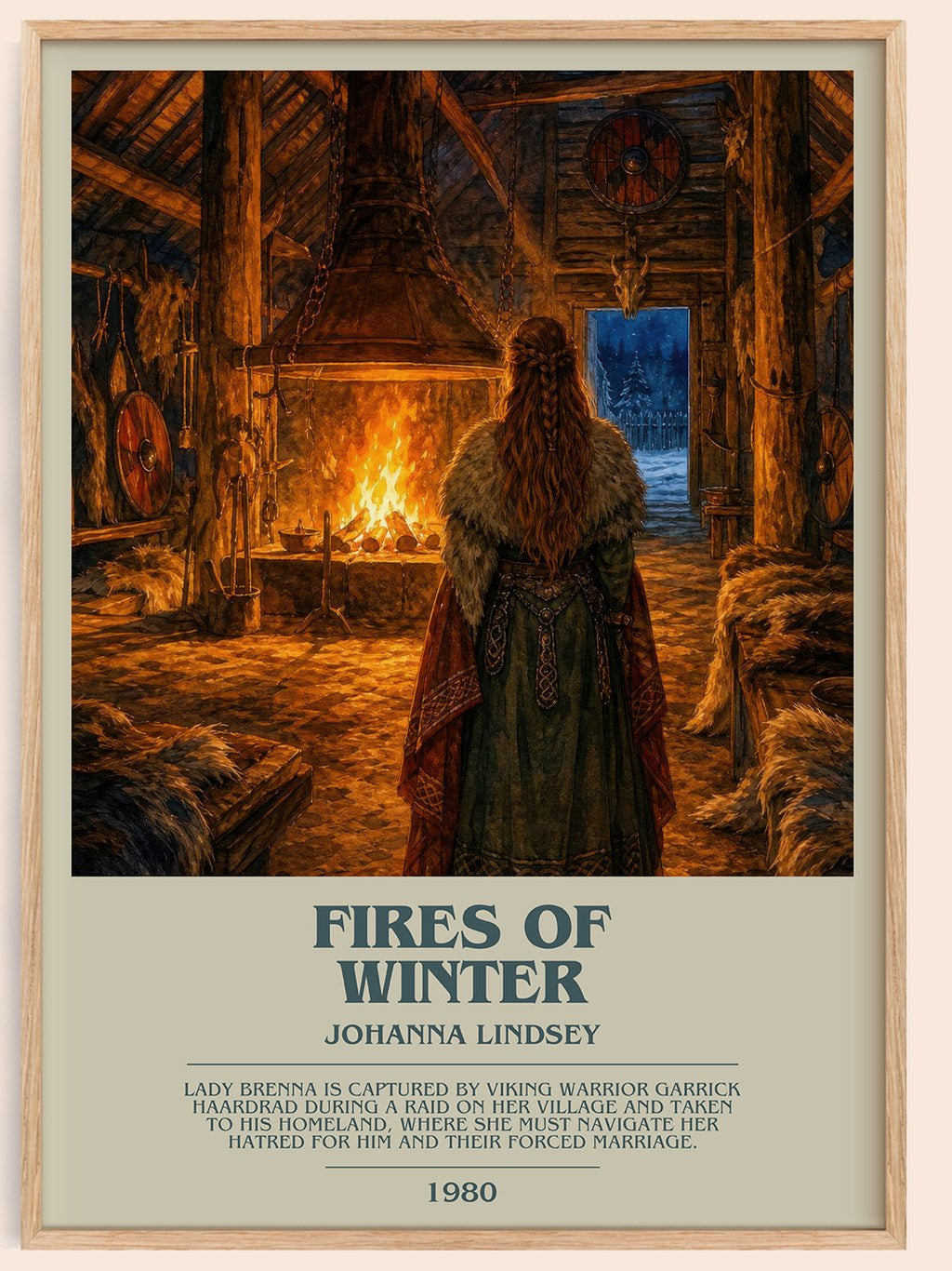 Fires of Winter bookish book poster by Johanna Lindsey – framed literary art print