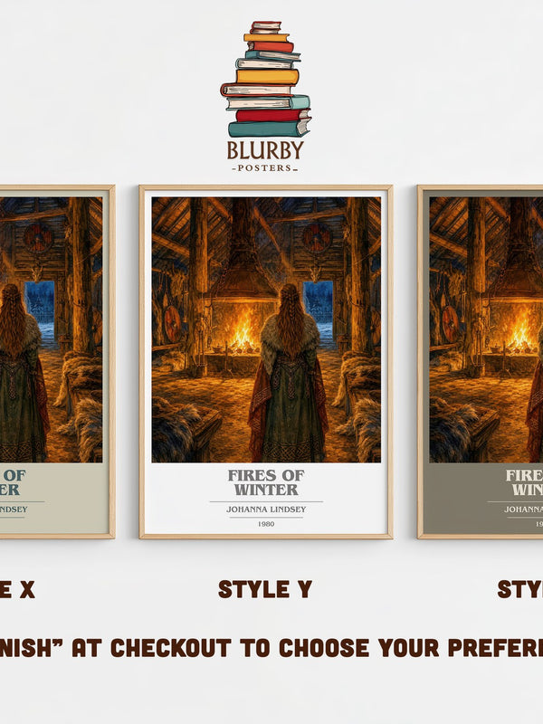 Fires of Winter book cover print in frame leaning in hallway – romance wall art