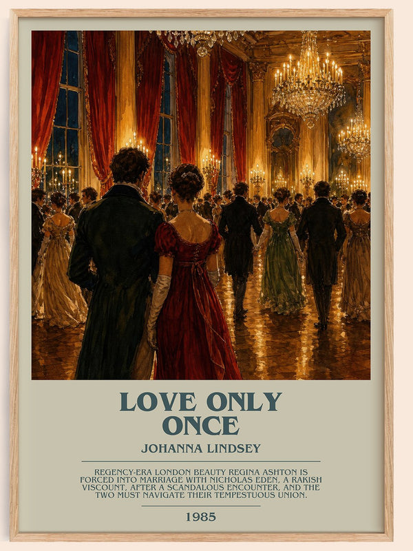Love Only Once bookish book poster by Johanna Lindsey – framed literary art print