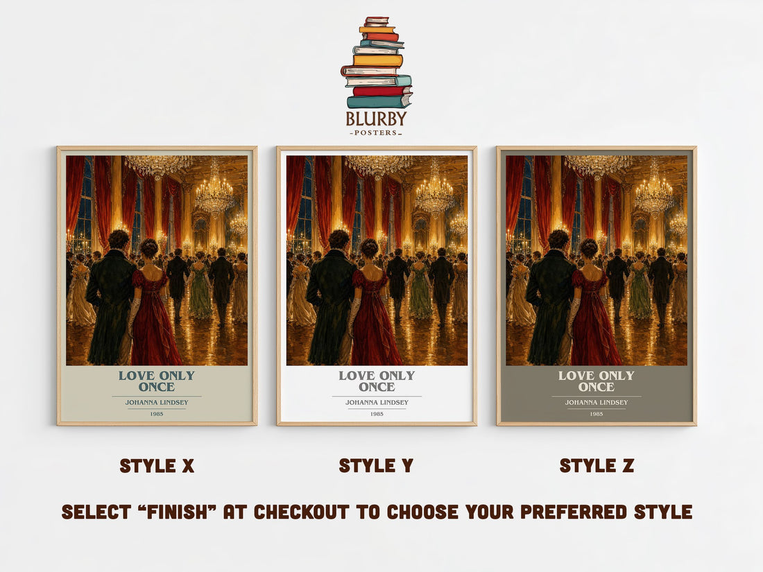 Love Only Once book cover print in frame leaning in hallway – romance wall art (mockup)