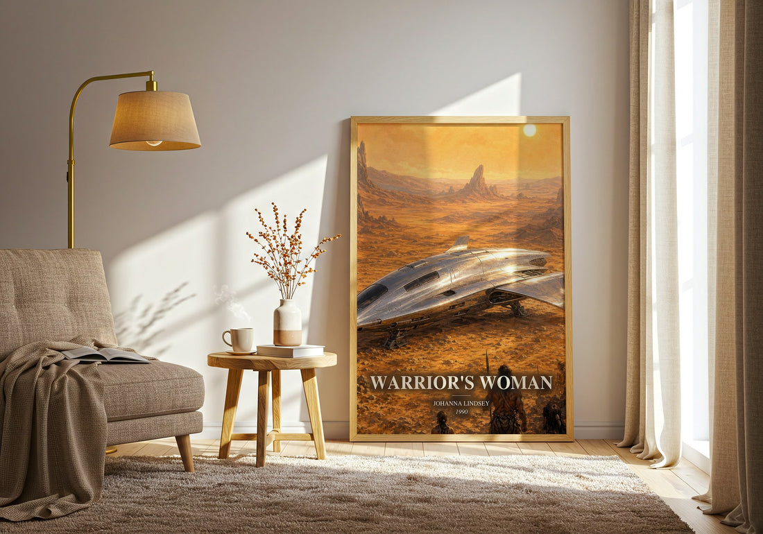 Warrior's Woman watercolour print in frame leaning in hallway – romance wall art (mockup)