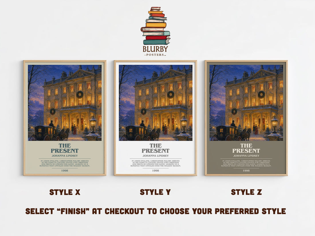 The Present bookish print in frame leaning in hallway – romance wall art (mockup)