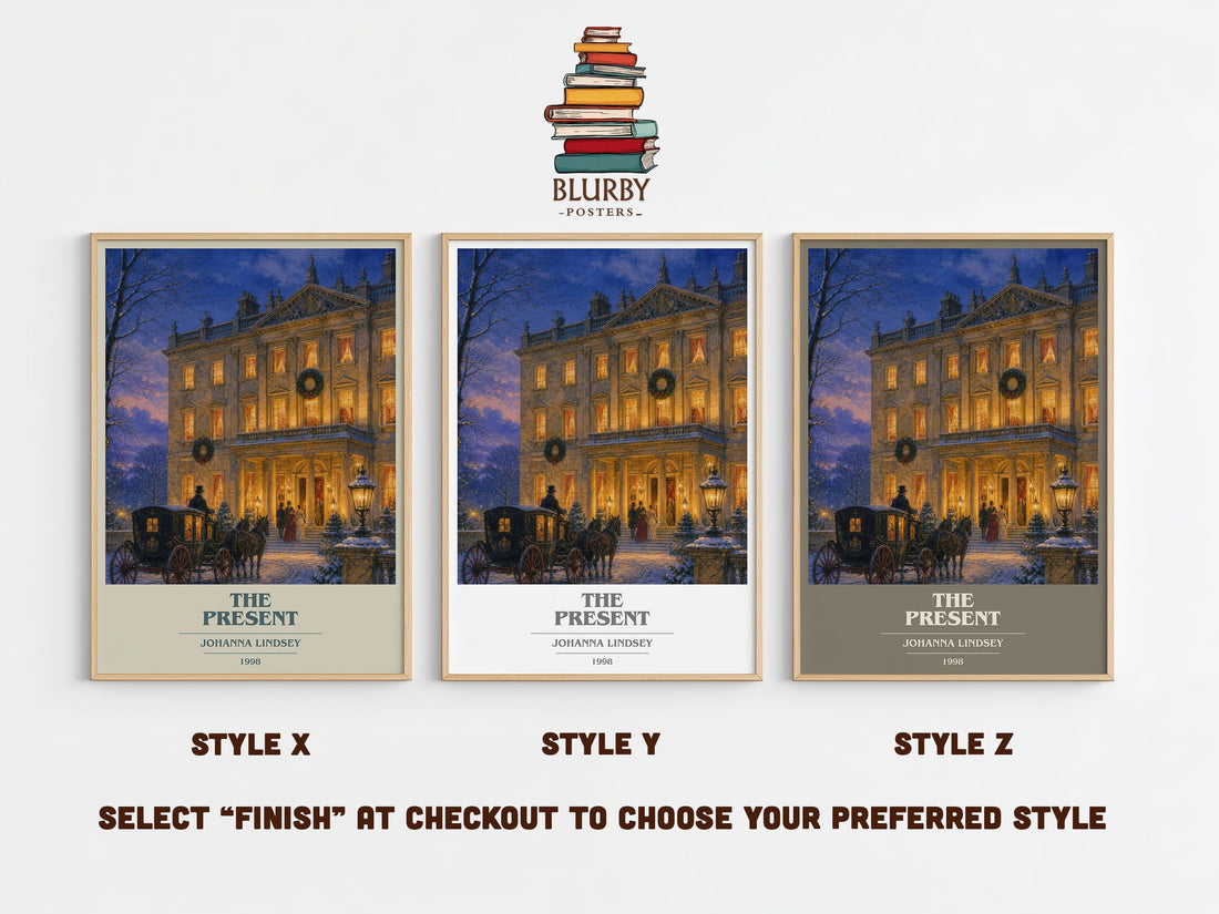 The Present book cover print in frame leaning in hallway – romance wall art (mockup)