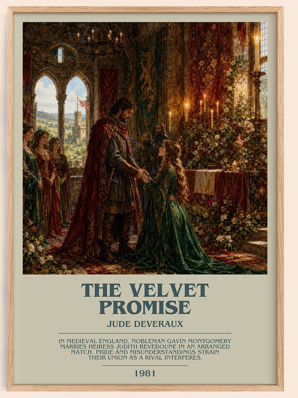 The Velvet Promise bookish book poster by Jude Deveraux – framed literary art print