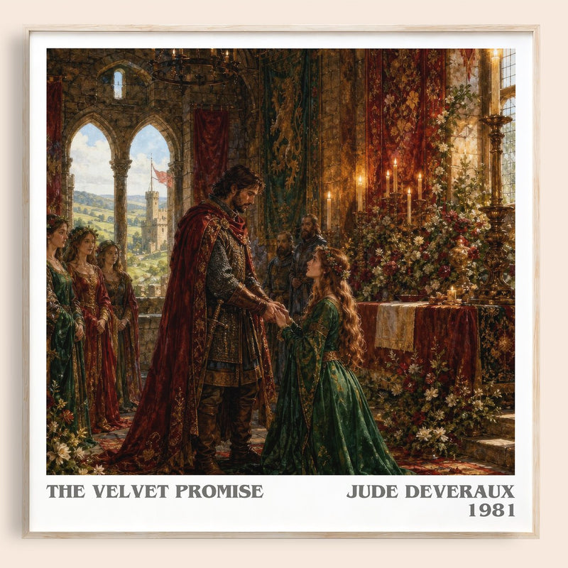 The Velvet Promise literary book poster by Jude Deveraux – framed literary art print