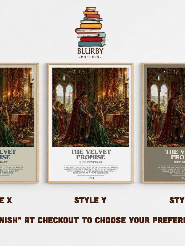 The Velvet Promise bookish print in frame leaning in hallway – romance wall art
