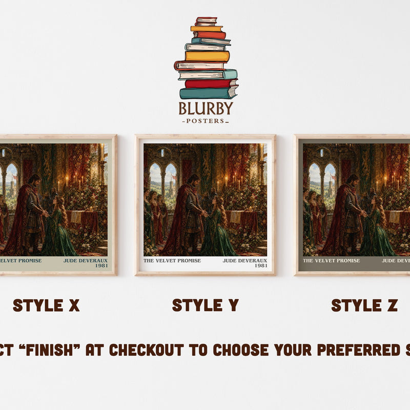 The Velvet Promise literary print in frame leaning in hallway – romance wall art