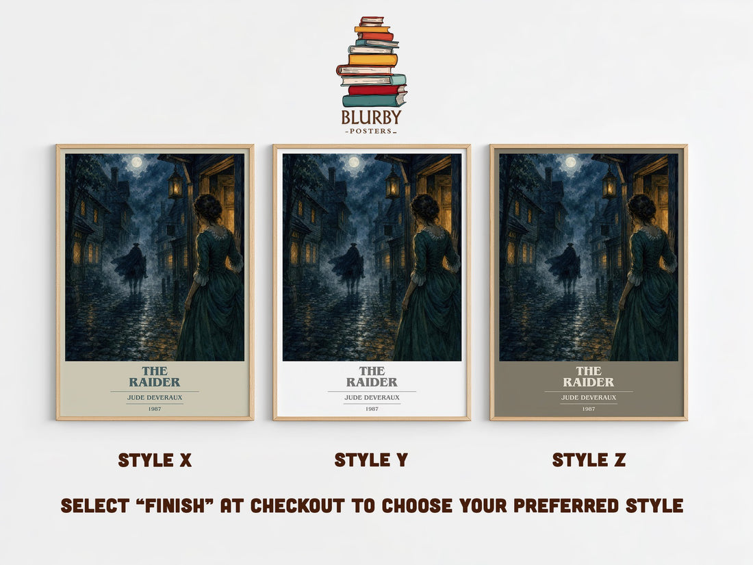The Raider book cover print in frame leaning in hallway – romance wall art (mockup)