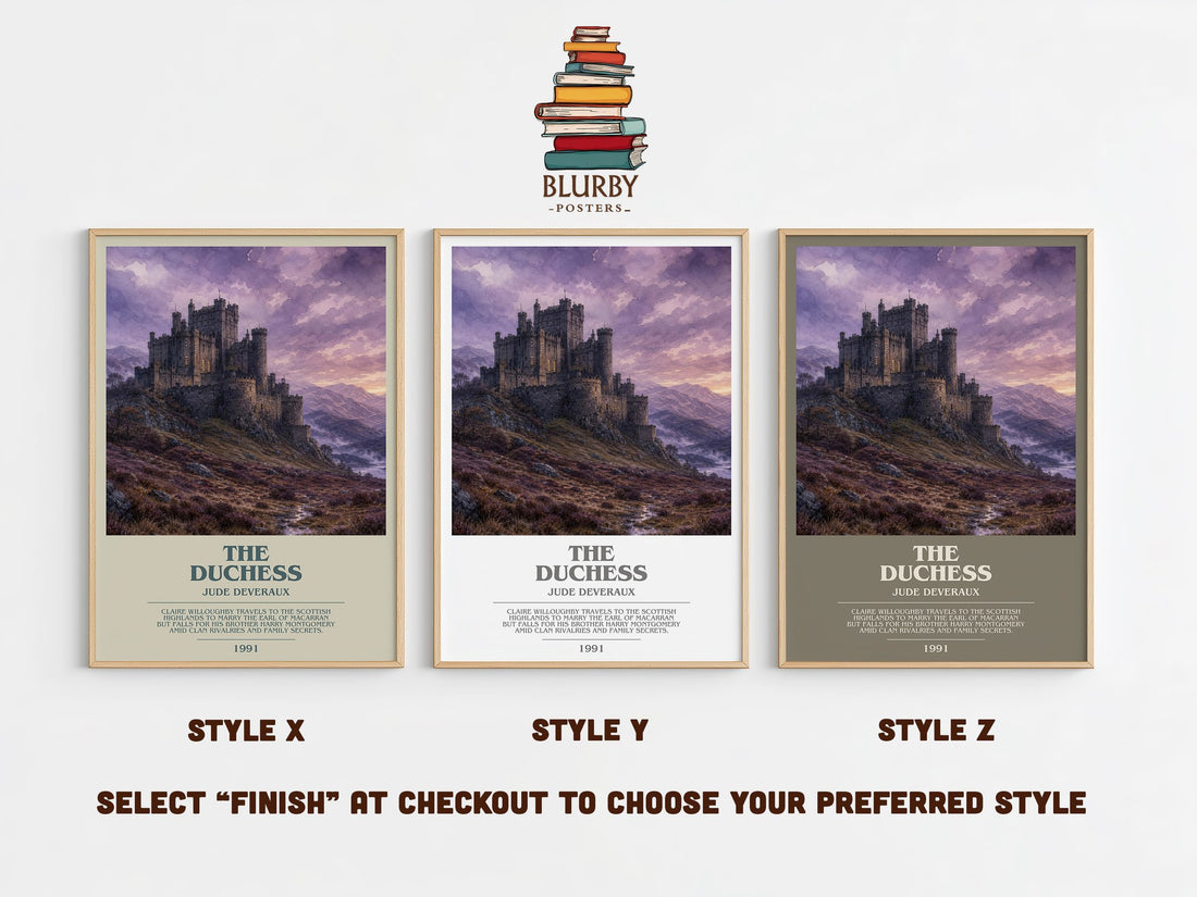 The Duchess bookish print in frame leaning in hallway – romance wall art (mockup)