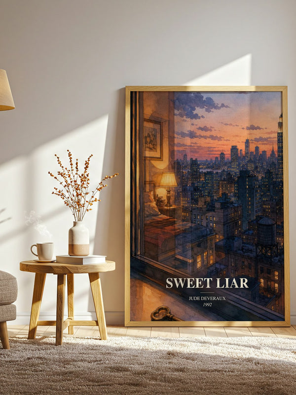 Sweet Liar watercolour print in frame leaning in hallway – romance wall art