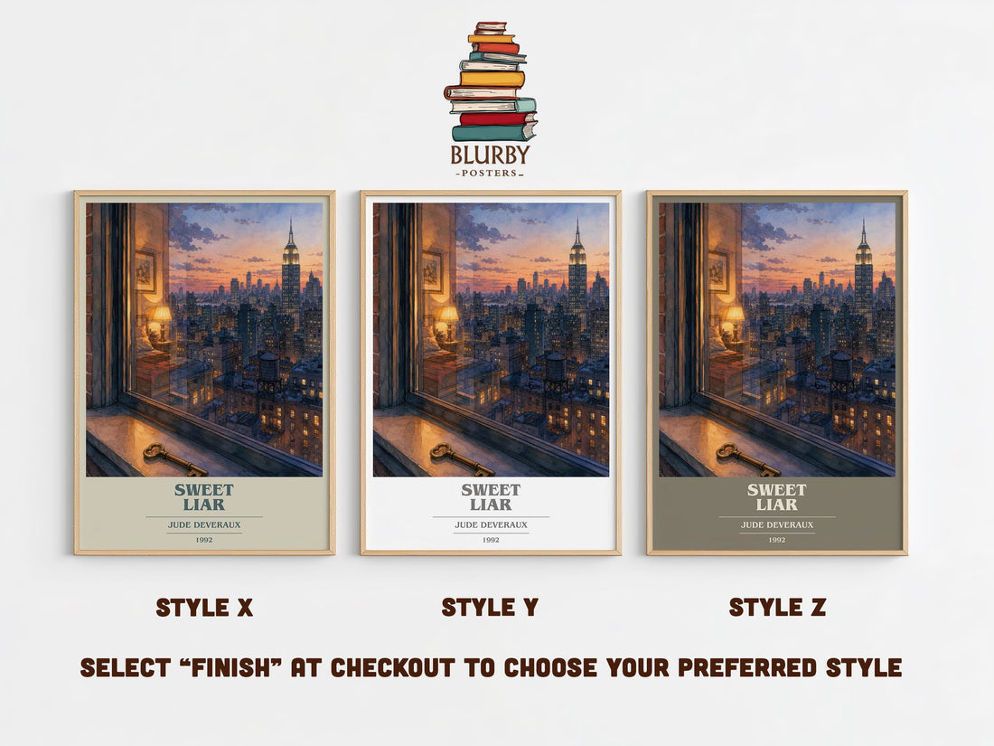 Sweet Liar book cover print in frame leaning in hallway – romance wall art (mockup)