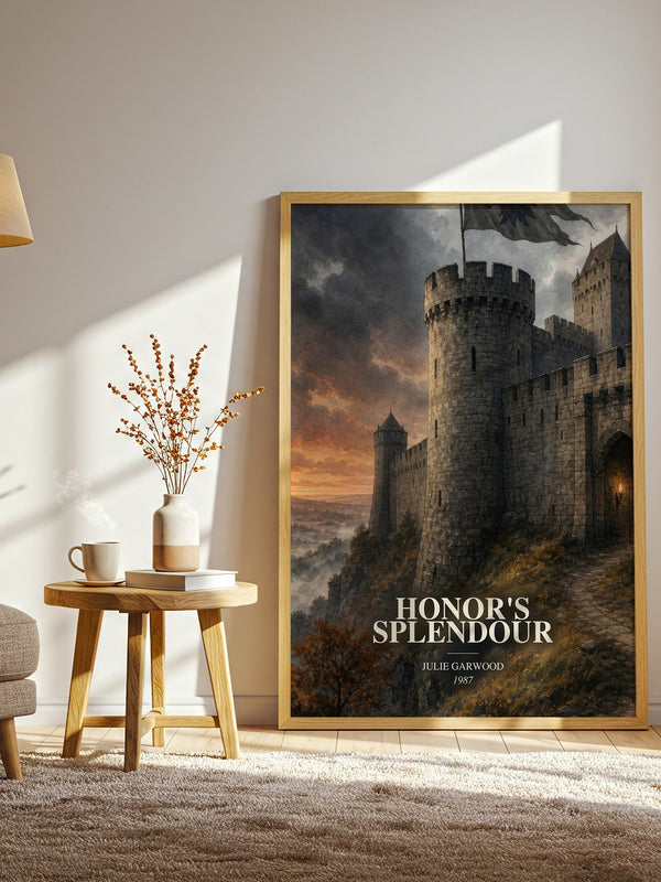 Honor's Splendour watercolour print in frame leaning in hallway – romance wall art