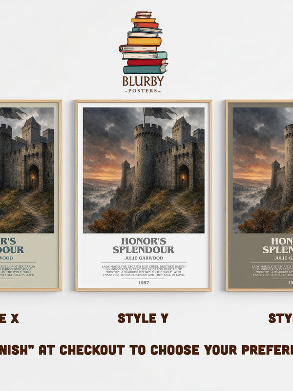 Honor's Splendour bookish print in frame leaning in hallway – romance wall art