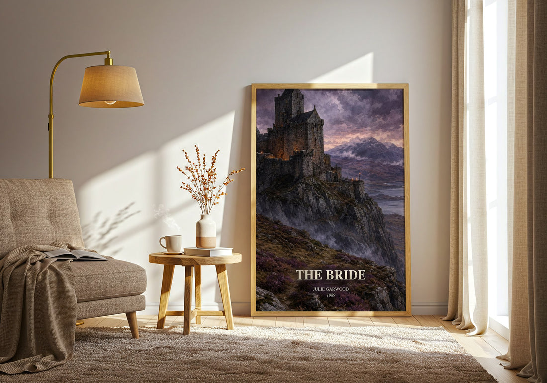 The Bride watercolour print in frame leaning in hallway – romance wall art (mockup)