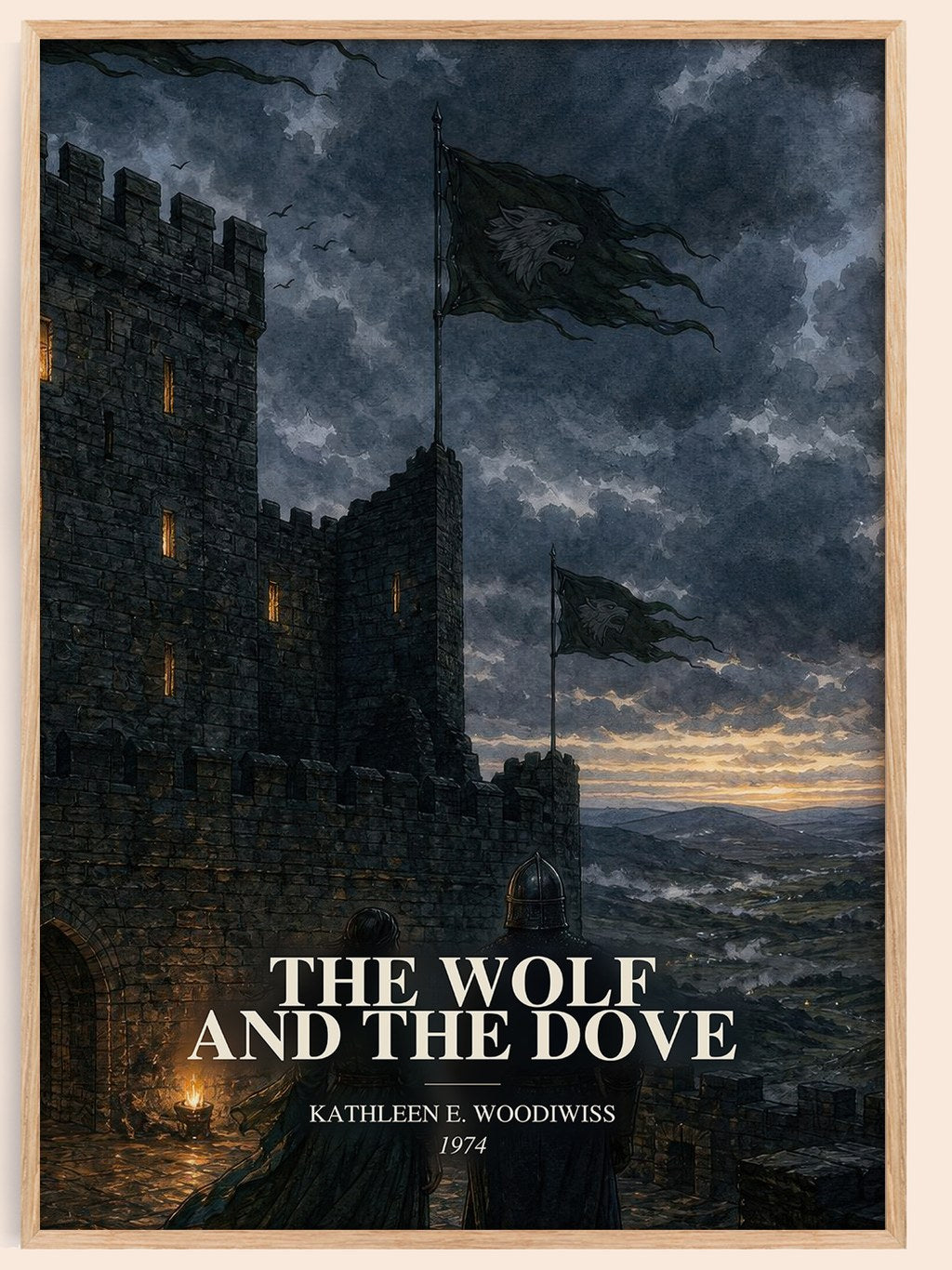 The Wolf and the Dove watercolour book poster by Kathleen E. Woodiwiss – framed literary art print