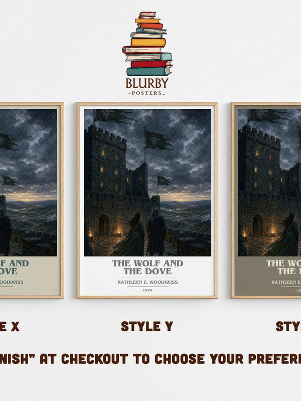 The Wolf and the Dove book cover print in frame leaning in hallway – romance wall art