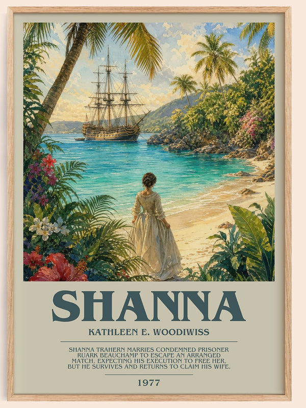 Shanna bookish book poster by Kathleen E. Woodiwiss – framed literary art print