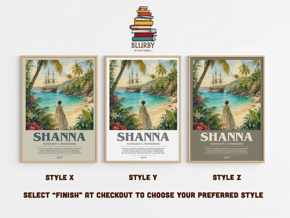 Shanna bookish print in frame leaning in hallway – romance wall art (mockup)