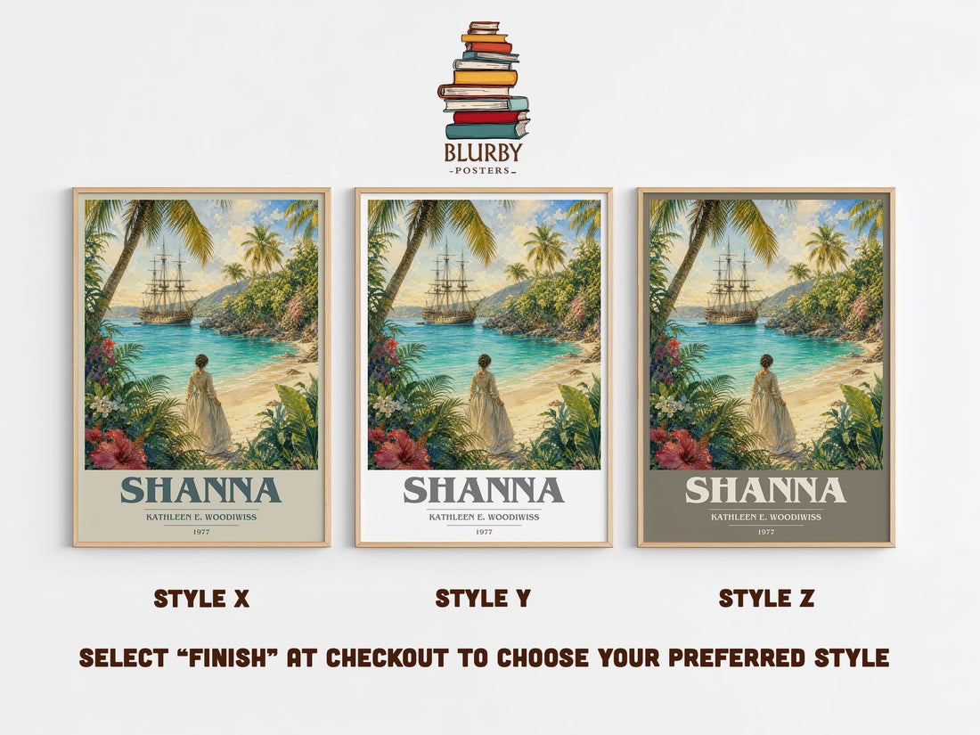 Shanna book cover print in frame leaning in hallway – romance wall art (mockup)
