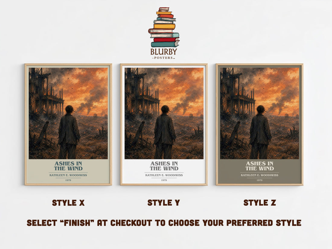 Ashes in the Wind book cover print in frame leaning in hallway – romance wall art (mockup)