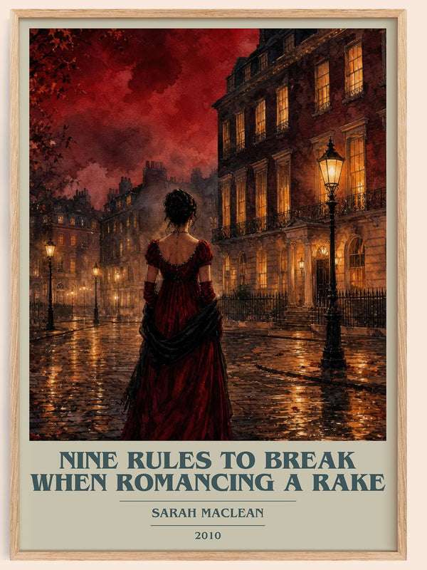 Nine Rules to Break When Romancing a Rake book cover book poster by Sarah MacLean – framed literary art print