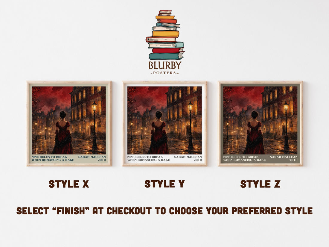 Nine Rules to Break When Romancing a Rake literary print in frame leaning in hallway – romance wall art (mockup)