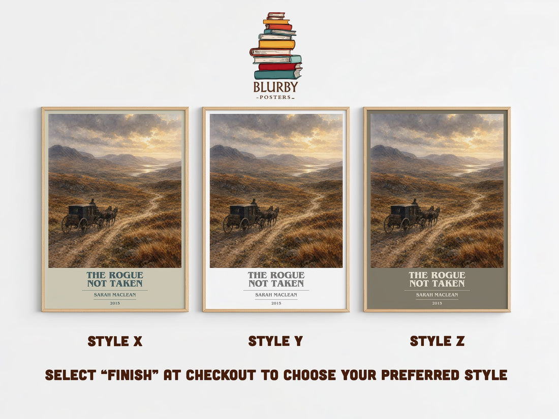 The Rogue Not Taken book cover print in frame leaning in hallway – romance wall art (mockup)