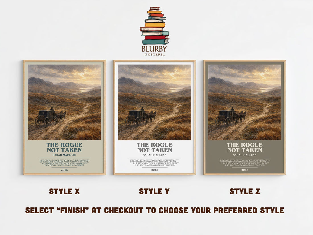 The Rogue Not Taken bookish print in frame leaning in hallway – romance wall art (mockup)