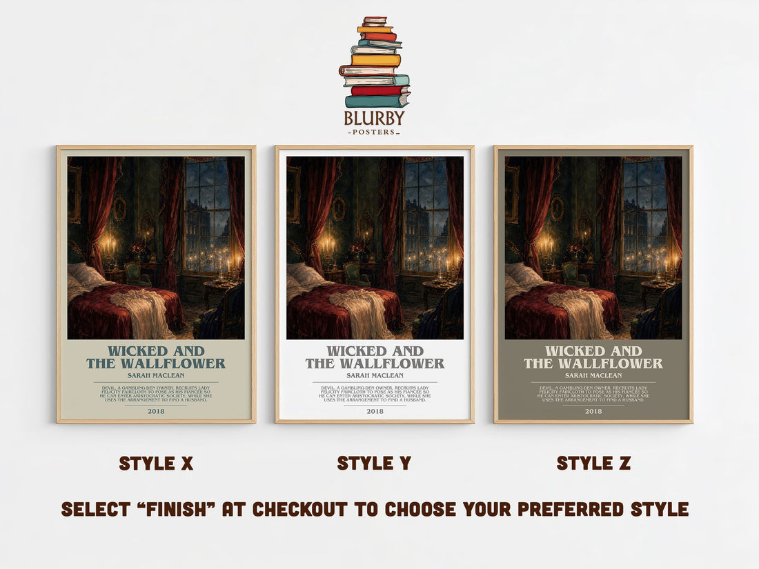 Wicked and the Wallflower bookish print in frame leaning in hallway – romance wall art (mockup)