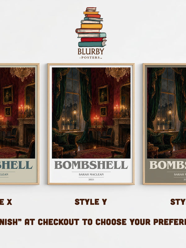 Bombshell book cover print in frame leaning in hallway – romance wall art