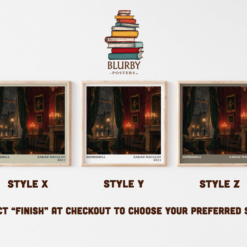 Bombshell literary print in frame leaning in hallway – romance wall art
