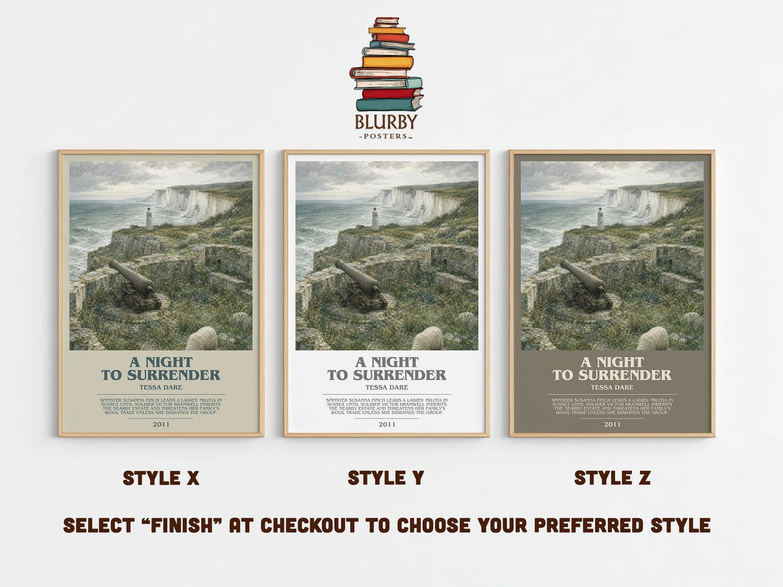 A Night to Surrender bookish print in frame leaning in hallway – romance wall art (mockup)