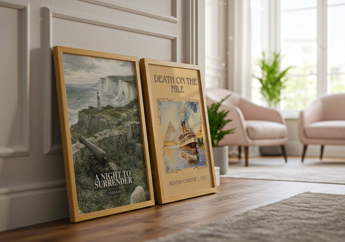 A Night to Surrender watercolour print framed by window – literary home decor