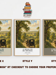 A Week to Be Wicked book cover print in frame leaning in hallway – romance wall art