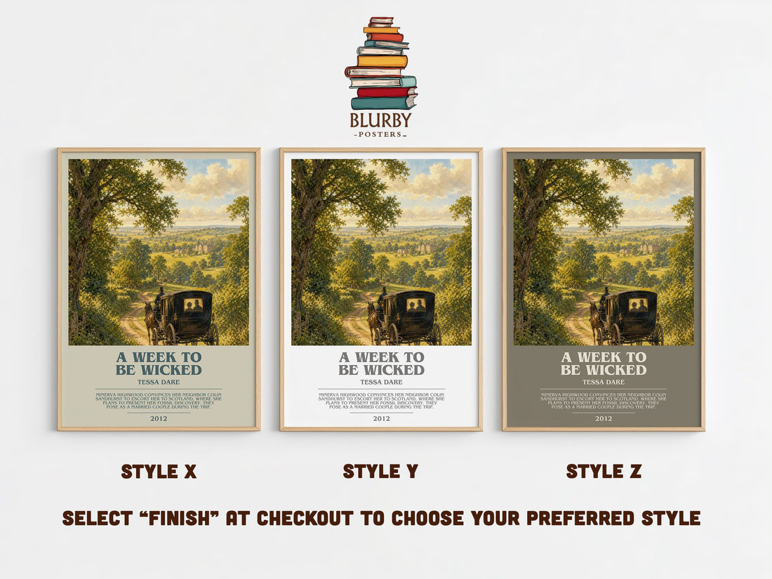 A Week to Be Wicked bookish print in frame leaning in hallway – romance wall art (mockup)