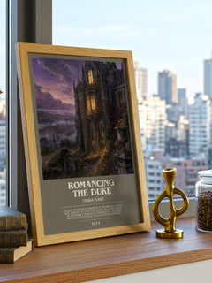 Romancing the Duke bookish print framed by window – literary home decor