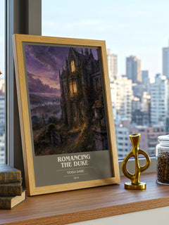 Romancing the Duke book cover print framed by window – literary home decor