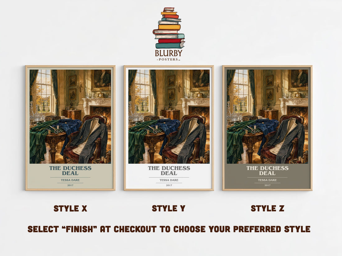 The Duchess Deal book cover print in frame leaning in hallway – romance wall art (mockup)